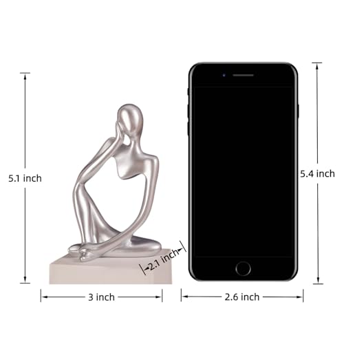 Minimalist Thinker Statue - Abstract Sculpture for Home & Office Decor | Boho Shelf & Coffee Table Accent (Lateral Muse-Silvery) - color: Lateral Muse-silvery