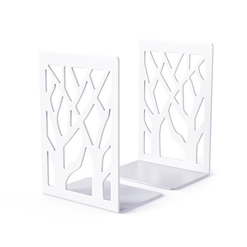 4 Pack BookEnds,Pen Holder Decorative Metal Heavy Duty Book End Supports for Bookrack Desk - color: White, size: 4 Pair