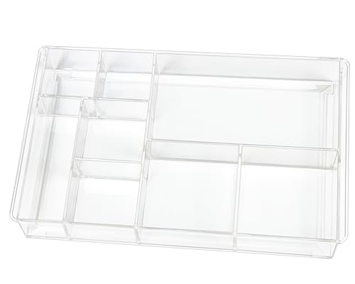 ZEXALOR 8-Section Clear Drawer Organizer, Large Acrylic Drawer Divider Tray for Desk,Bathroom,Office Makeup,Junk, Plastic Drawers Organizer 13.7" x 8.7" x 2" (8-Section)