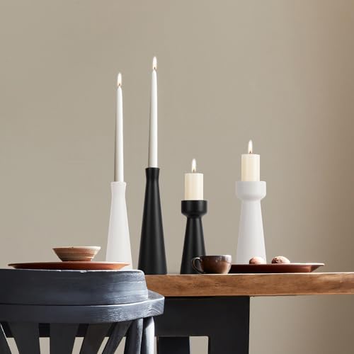 Candle Holders Ceramic White Taper S&L Set of 2 Matte Stylish Decorative Candlestick Holders for Home Decor Dinning Wedding Party Aromatherapy Votive (CH7585W)