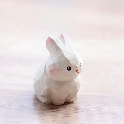 Mini Handcrafted Wooden White Rabbit Figurine –1.6" Cute Carved Bunny Statue for Desk, Home, Car Dashboard & Monitor Top Decor, Collectible Animal Ornament, Gift for Animal Lovers - color: White Rabbit
