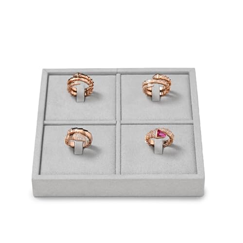 Microfiber 4 Slots Jewelry Ring Display Tray Rings Display Organizer Tray(Gray) - size: 5.51" x 5.51" x 0.78"