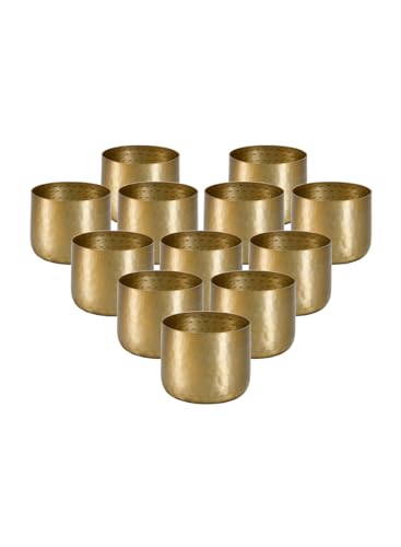 Serene Spaces Living Antique Brass Look Gold Hammered Pots: Stylish Indoor Planter, Decorative Accent for Potted Plants, Gold Flower Vase for Wedding, Extra Small, Set of 12 - size: Extra Small, Set of 12