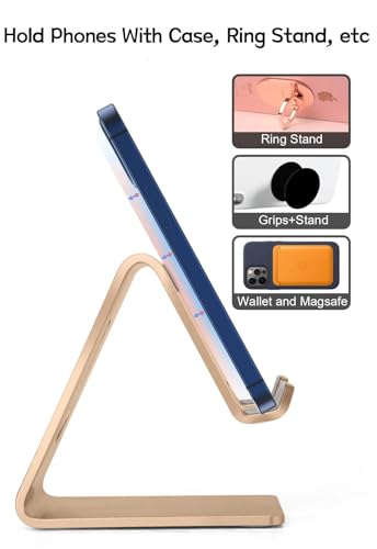 Aoviho Desk Cell Phone Stand Phone Holder, Aluminum Phone Cradle Dock for iPhone17 16 15 14 13 12 pro Mini 11 X Xs max 8 7 6 6s Plus SE Samsung All Smart Phones, Rose Gold - color: Rose Gold