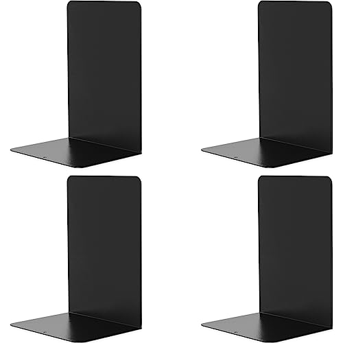 VONDERSO Metal Bookends Black, 2 Pairs Decorative Metal Book End Supports for Shelves Gauge Book Divider Stopper Holders with Non-Slip Anti-Scratch Rubber Pads - color: Black 2 Pairs