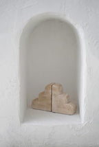 Chagoart Book Ends for Shelves-Concrete Heavy Duty Bookends-Book Stopper- Decorative Bookends for Heavy Books-Travertine Marble Look Book Ends Unique -Scallop Stone Bookends (Travertine)