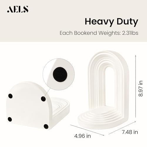 AELS Mordern Bookends, Mid Century Arch Heavy Duty Book Ends, Unique Decorative Bookend Supports for Shelves, Office Desktop Book Stand, Stopper for Books/Movies/CD, Cream - color: Cream, size: L - 8.9x7.4x4.9 inch