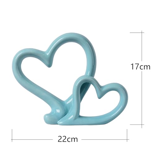 HAUCOZE Double Heart Statue Figurine Love Gifts Decor Modern Sculpture Bookshelf Arts Table Centerpiece Statue Ceramic Crafts 9.5 inch