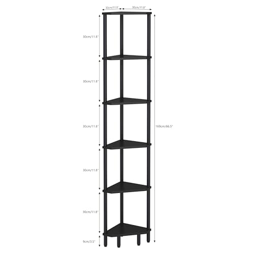 6 Tier Corner Shelf, 66.5'' Tall Standing Shelf, Narrow Display Shelf Stand, Modern Corner Bookshelf, Plant Stand, Corner Bookcase for Living Room, Bedroom, Bathroom, Black LCS502B - color: Black
