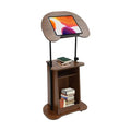 Lectern Podium Stand, Mobile Height Adjustable Church Classroom Lecture Portable Presentation Concert Podium with 4 Universal Wheels Adjustable Angle 0-90° Standing Laptop Cart - color: Brown(23.62w*14.57hin)