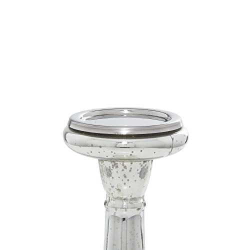 Deco 79 Glass Handmade Decorative Candle Holder Turned Style Pillar Candle Stand, Set of 3 Candlestick Holder 11", 15", 21"H, Silver