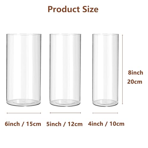 3 Pack Acrylic Cylinder Vases, Non-breakable Vase for Centerpieces, 8 inch Tall Clear Flower Vase Bulk Floating Candle Holder for Wedding Table Home Decor and Party - size: 3 Pack(4''W x 8''H & 5''W x 8''H & 6''W x 8''H)