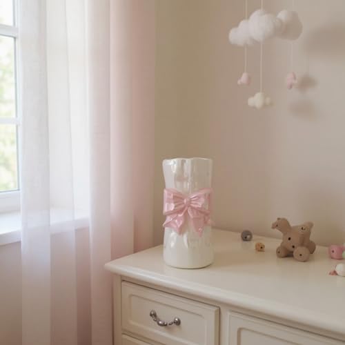 Bow Flower vase, Bow vase for Flowers, Pink Bow Ceramic Vase – Cute Vase with Shiny Glaze, Modern vase Decor (Pink Bow)