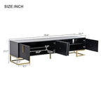 ON-TREND Modern TV Stand with Metal Legs and Gold Handles for TVs Up to 80'', Media Console Table with Cabinets and Adjustable Shelves, Luxury TV Cabinet with Geometric Lines for Living Room, Black - color: Black+gold1
