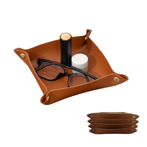 4 Pcs Portable Multi-Purpose PU Leather Valet Trays,Suitable for desks, entryways, nightstands.Perfectly organizes Small Items Like Jewelry, Keys, Paperclip,Glasses, Clamp, Headphones, Watches.