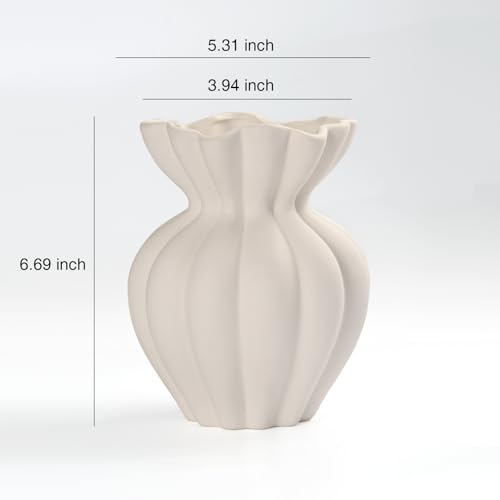 EspoirLuv-White Ceramic Vase for Pampas Grass – 6.69” Flower Vase, Table Centerpiece for Living Room, Shelf & Home Decor