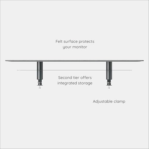 Branch Monitor Stand - Elegant, Durable Powder-Coated Steel Stand with Soft Felt Liner - Small Monitor Riser Second Tier Storage - Installs with a Universal Clamp for Ergonomic Workspace - Charcoal - color: Charcoal, size: Large
