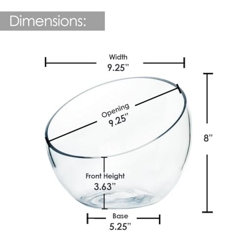 Craft And Party, Slant Cut Bowl Glass Vase, Glass Fish Bowl Vase, 8.5" Height x 10" Width Fruit Jar, Candy Dish, Clear Terraium, Flower Vase Centerpiece - size: Slant Bubble Bowl : 8.5H x 10"W