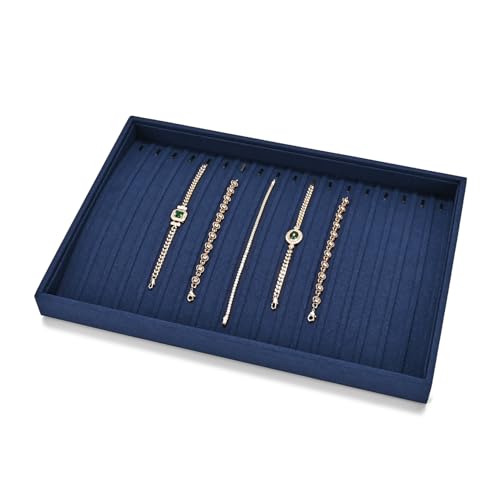 18 Slots Microfiber Jewelry Trays Necklace Tray Necklace Bracelet Display Tray Jewelry Drawer Organizer Tray Necklace Holder for Necklace,Bracelets,Watch Storage (Blue) - color: Blue, size: 18 Slot
