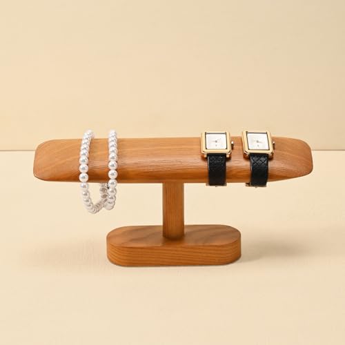 Solid Wood T-Bar Watch Display Stand Jewelry Organizer Holder for Watch and Bracelet