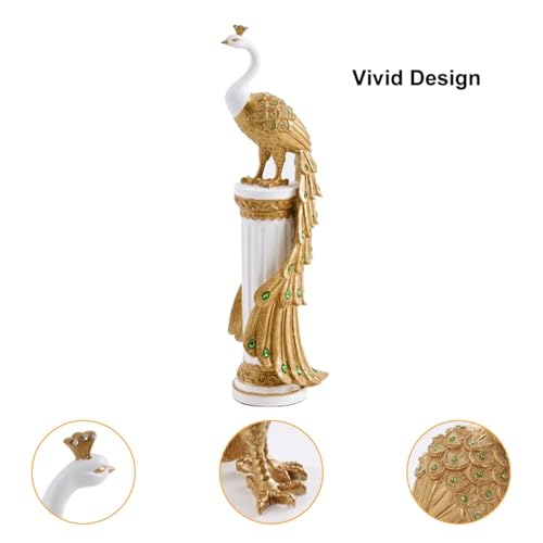 homary 27.6" Decorative Peacock Statue Large Glam Animal Sculpture Resin Crafts Home Decor for Art Ornament (White & Gold)