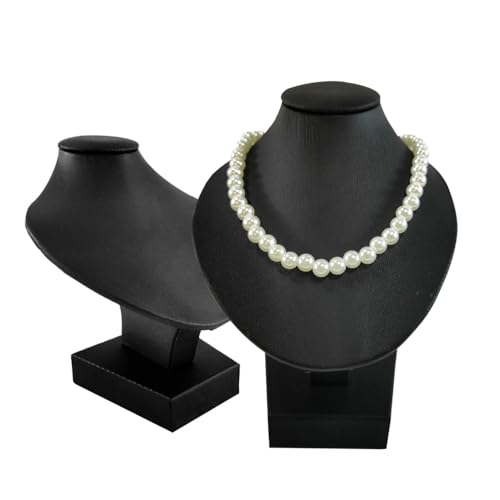 Mini Pendant Jewelry Display Stand Bust White PU Holder Black Velvet Mannequin Necklace Stand Wooden Portrait Model 11cm (Black PU) - color: Black PU