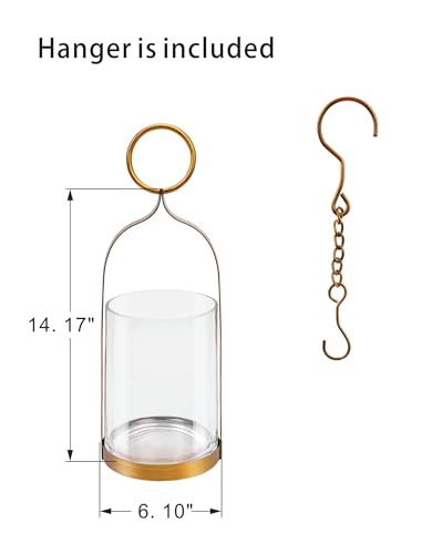 6" Wide Handmade Sturdy Glass Cylinder Jar with Metal Stand in Antique Brass, Display Glass Container for Candles and Plants, Hurricane Lantern, Candle Holder, Industrial, Farmhouse, Outdoor - size: 6"x15"