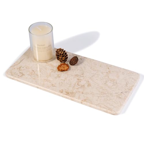 Natural Marble Tray, 12" x 6" Vanity Decorative Tray for Watch, Jewelry Holder, Perfume Organizer Candle Tray for Bedroom/Bathroom/Kitchen Countertop (Crema Beige) - color: Crema Beige, size: 11.8" x 5.9" x 0.4"