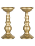 Set of 2 Gold Candlestick Metal Pillar Candle Holders, Flameless Candlestick Holders Stand Centerpieces Decoration Ideal for Weddings, Special Events, Parties - size: 2 x L