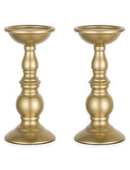 Set of 2 Gold Candlestick Metal Pillar Candle Holders, Flameless Candlestick Holders Stand Centerpieces Decoration Ideal for Weddings, Special Events, Parties - size: 2 x L