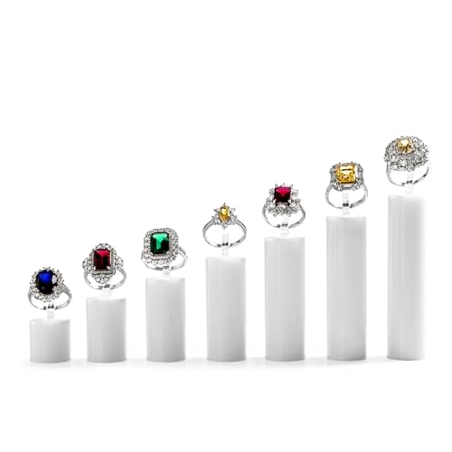 Oirlv Acrylic Jewelry Display Stand Ring Showcase Display Holder 7 PCS Rings Stand (White) - color: White