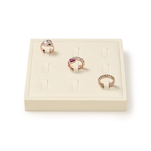 Oirlv Microfiber 9 Slots Jewelry Ring Display Tray Ring Display Organizer Tray(Beige) - color: 9 Rings P13405