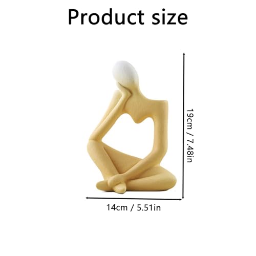 Abstract Thinker Sculpture, Modern Minimalist Art Figurine, Sand Beige