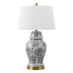JONATHAN Y 29.5" Gray/White Ceramic Table Lamp for Living Room and Office, White Linen Drum Shade, Traditional Chinoiserie Ginger Jar Lamp, LED Bulb Included (JYL3008B) - color: Gray/White