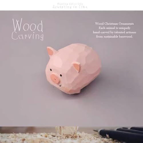 Cute Mini Wooden Pink Pig Figurine – Hand-Carved 1.6" Pig Statue for Car Dashboard & Desk Decor, Adorable Animal Wood Ornament, Gift for Pig Lovers - color: Pink Pig