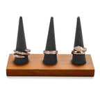 Oirlv Natural Solid Wood 3-Ring Jewelry Display Stand Grey Ring Organizer Holder - color: 3 Wood grey