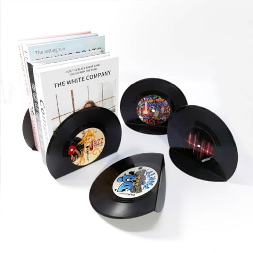 Modern Bookends for Shelves, Retro Vinyl Record Design Bookends Decorative Bookends for Vintage Lovers, Music Lovers Decorative Book Stopper for Home (1 Pair (red) - color: Red