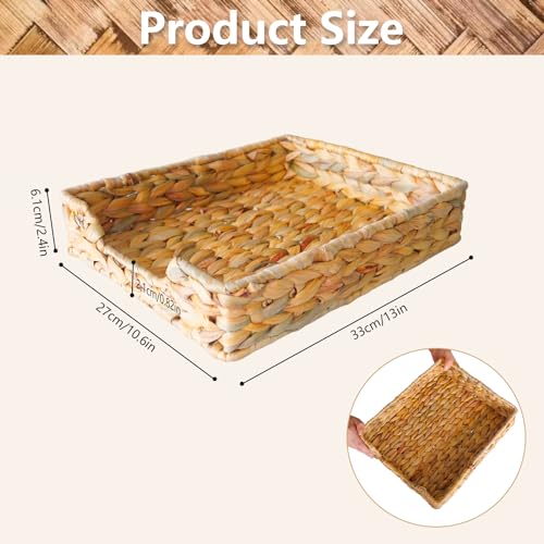 2 Pcs A4 File Tray, Natural Water Hyacinth Desk Basket, Wicker Paper Tray File Basket for Desk Organizer, Woven Letter Size Documents Trays for Office,Toilet Tank Organizer
