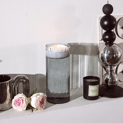 ComSaf Glass Cylinder Vases, Bud Vase for Centerpieces, 8 Inch Tall Ribbed Vase Hurricane Floating Candle Holder, Decorative Flower Vases for Wedding Reception, Home Decor, Housewarming Gift (Grey) - color: Gray
