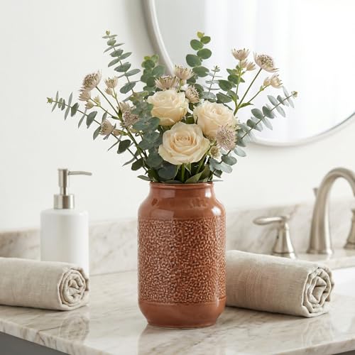 Ceramic Flower Vase Home Decor - 9 Inch Brown Modern Vases for Pampas Grass, Decorative Vase for Flowers, Fall Centerpiece Dining Office Kitchen Decor - color: Modern Brown