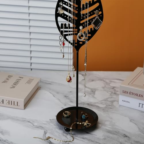 Half RoomJewelry Organizer Jewelry Stand Jewelry Holder Organizer, Necklace Organizer with Ring Tray, Sturdy Jewelry Hanger for Necklace，Jewelry Tower Storage Rack Tree for Bracelets Earrings Rings - color: A Black