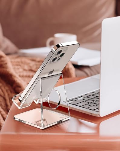 TOPGO Acrylic Cell Phone Stand, Clear Phone Holder for Office Desk, Vanity, Kitchen, Bedside Table, Compatible with iPhone 17/Smartphones/iPad/Switch/Kindle, Office Desk Accessories - color: Clear