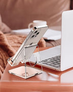TOPGO Acrylic Cell Phone Stand, Clear Phone Holder for Office Desk, Vanity, Kitchen, Bedside Table, Compatible with iPhone 17/Smartphones/iPad/Switch/Kindle, Office Desk Accessories - color: Clear