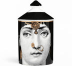 AlphaDesignLuxe Decorative Candle Holder Handcrafted Aromatherapy Candle Jar Italian Designer Décor Fashionable Tabletop Vase Modern Art Female Face Eyes Lips Centerpiece. (Floral Yellow)