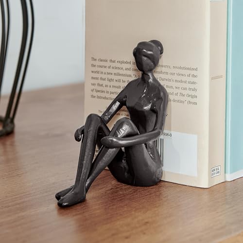 Brown Cast Iron Abstract Sitting Female Sculpture Pair Bookend Set of 2 - Tabletop Figurines for Desks, Accent Tables, or Shelves