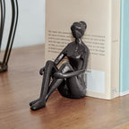Brown Cast Iron Abstract Sitting Female Sculpture Pair Bookend Set of 2 - Tabletop Figurines for Desks, Accent Tables, or Shelves
