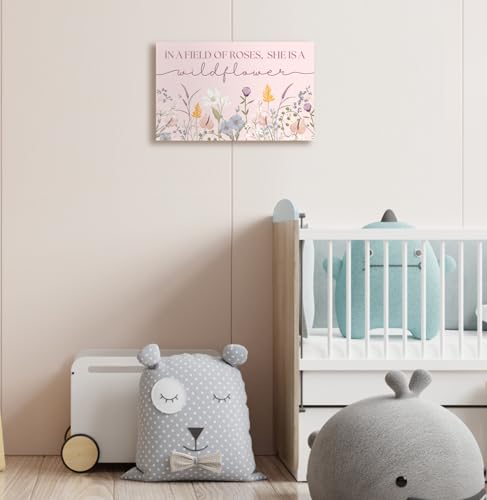 HoneyKICK Nursery Wall Art Décor For Baby Girl Room - In a Field of Roses She is a Wildflower - Sized 16.5" x 10" For Toddler & Children's Floral Bedroom Wall Décor