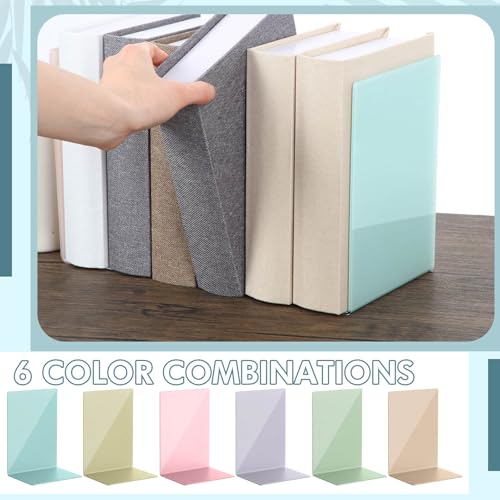 6 Pack Acrylic Bookends, Thickened Colorful Book Ends for Shelves, Assorted Colors, Stable Non-Slip Book Stoppers for Home Office Classroom Organization (Macaron Colors) - color: Macaron Colors
