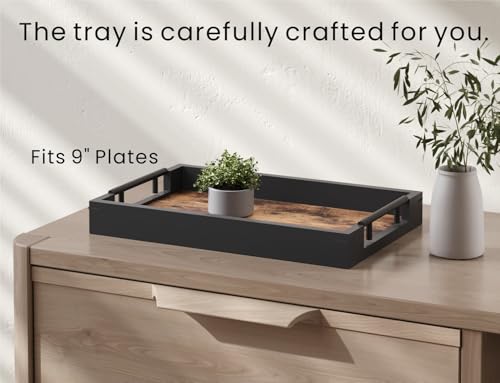 Fibogollo Wooden Serving Tray with Metal Handles,15x9.8in Ottoman Decorative Trays Platter for Coffee Table,Living Room,Bar,Party,Medium - size: 15" x 9.8" x 2"