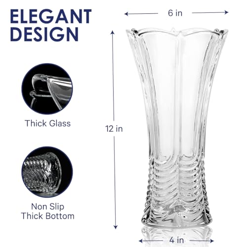 CS Crystal Vase 12-inch high, Water Ripple Design, for Flowers & Decor. Lovely Nice Shiny Piece. Perfect as a Gift, Suitable for All Occasions. - style: Water Ripple Design